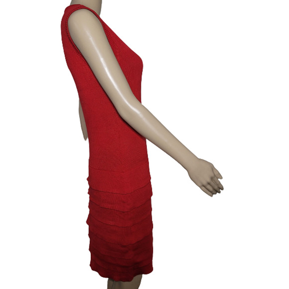 Calvin Klein Women's Red Sleeveless Round Neck Tiered Knit Sweater Dress Size S - Picture 2 of 6